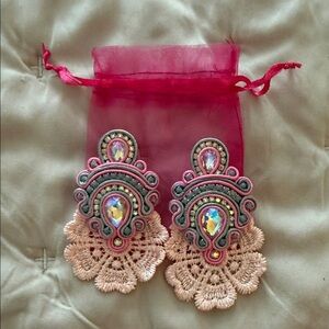 House of Perna Custom Crafted - Delicada Pink and Grey Statement Earrings